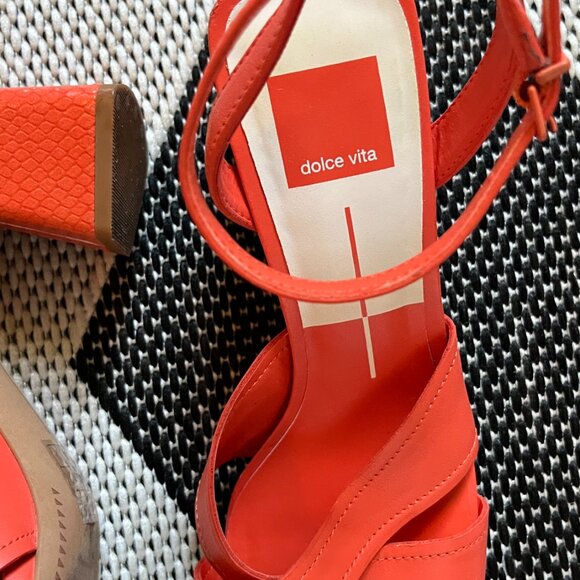 Dolce Vita Tiki Heel In Persimmon - Stack Heel Shoes - Ankle Strap Sandals - Picture 5 of 7